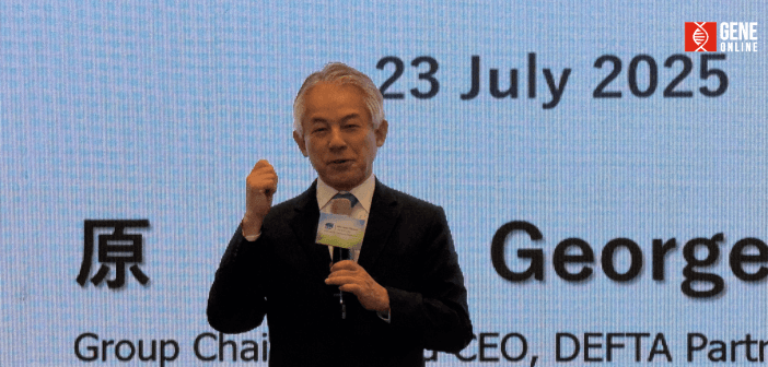 原丈人（George Hara）在「2025 年亞洲生技大會（BIO Asia-Taiwan 2025）」進行主題演講（攝影：基因線上）